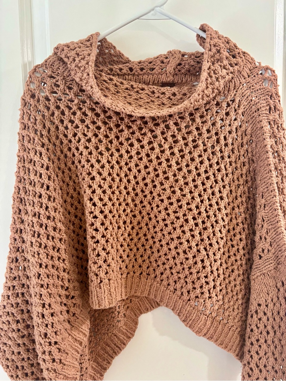 Free People Open-Knit Cropped Turtleneck Sweater - Dusty Rose - Picture 2 of 9